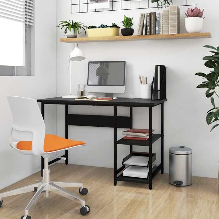 Bureau dordinateur - Happiness - 105x50x72 cm - Noir - MDF et métal - Style industriel - Grand espace de rangement Bureau dordinateur - Happiness - 105x50x72 cm - Noir - MDF et métal - Style industriel - Grand espace de rangement