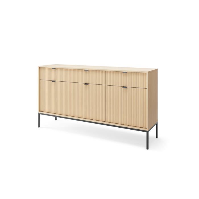 Commode - Chêne Vincenza - 3 Tiroirs - 3 Portes - Noir - 154 x 83 x 39 cm