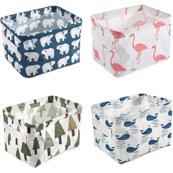 Ensembles 4 paniers rangement tissu pliables cubes bureau/maquillage/étagères. Label