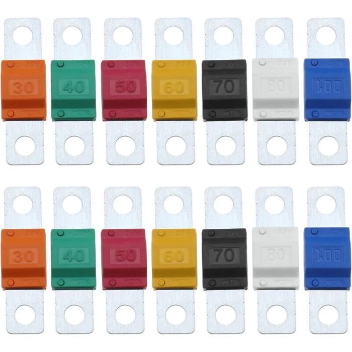 14pcs Fusibles Midi 30/40/50/60/70/80/100Amp 32V Automobile Fusible Bolt-on Fusible pour Système dalimentation Marine Électrique