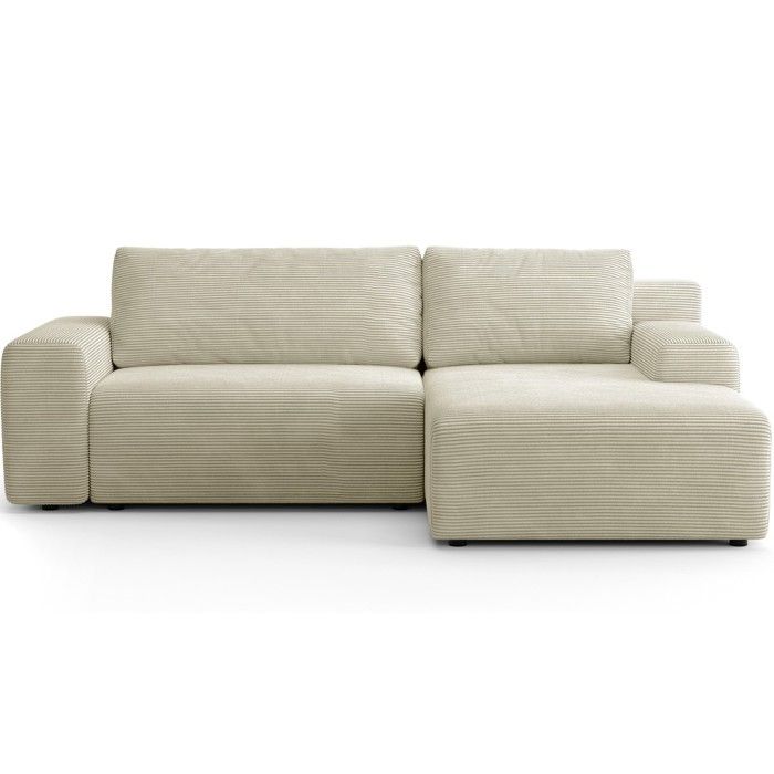 Canapé dangle réversible convertible 5 places avec coffre en velours côtelé beige - Luno
