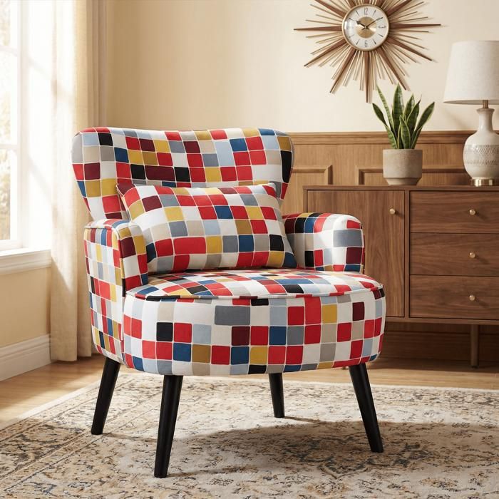 Fauteuil de Salon - HOMEMiYN -Motif Mosaïque Colorée - Polyvalence d’usage et Confort optimal