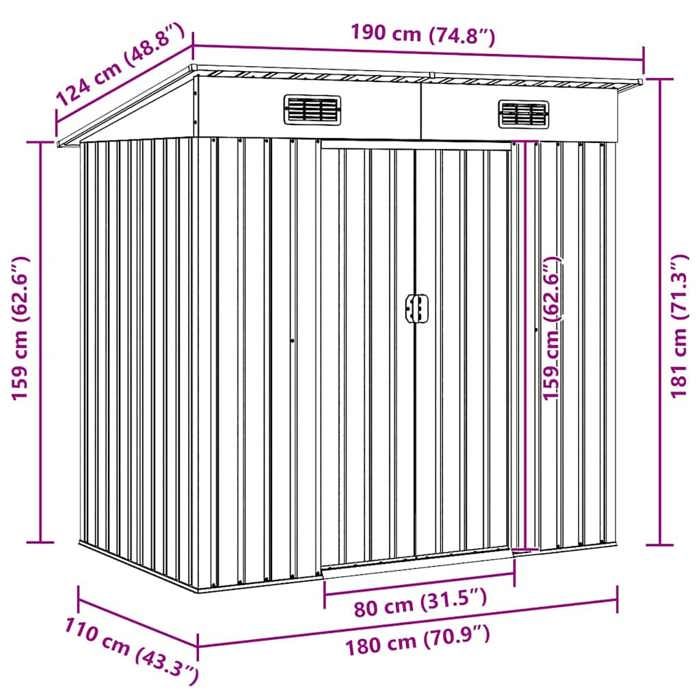 Maison de stockage pour jardin Moderne - NGM - abri de rangement/Armoire haut - Marron 194x121x181cm Acier B956541811