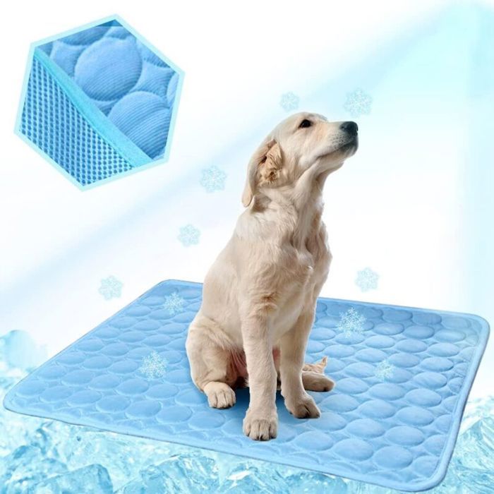 Tapis rafraîchissant lavable en soie glacée pour chien pour sièges de voiture intérieurs et extérieurs (bleu 70 x 55 cm)