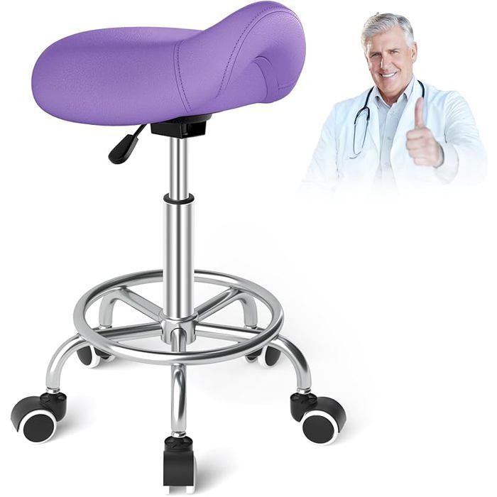 Tabouret de selle de cheval anti-mal de dos tabouret ergonomique avec roues tabouret esthétique réglable en hauteur Violet