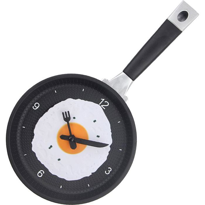 Horloge murale – Design poêle œuf au plat silencieux – Pour cuisine salon