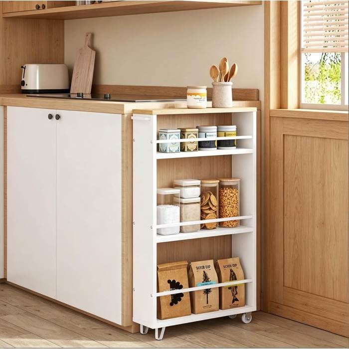 Desserte de cuisine étroite EVRYAE 47 x 13 x 80 cm avec 3 étagères ouvertes 4 roulettes blanc et chêne clair