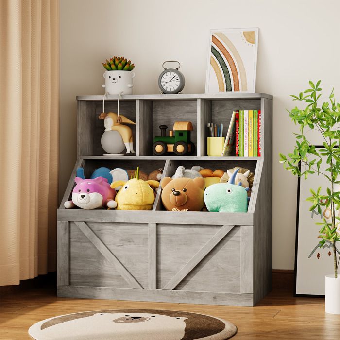 Bibliothèque enfant pratique – Rangement jouets livres – Meuble stable pour chambre salle de jeux crèche – Montage facile -gris