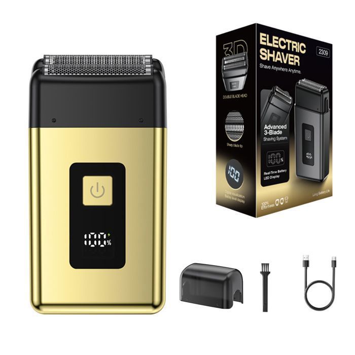 Rasoir électrique à double tête métallique rechargeable USB-C  - affichage LED - Dor