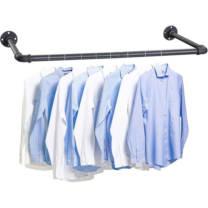 Portant Vêtement Industriel 120cm Porte Vêtements Manteaux en Acier inoxydable Amovible Rustique Fixation Noir Mat 120cm