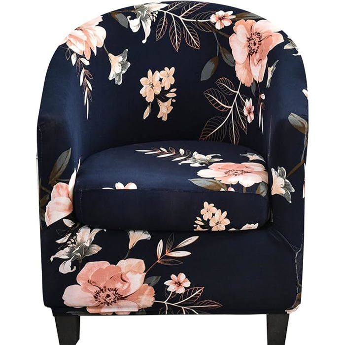 Housse Fauteuil Cabriolet Extensible 2 Pièces Protection Anti-Tache avec Coussin Design Floral Bleu Marine Mod HOUSSE DE FAUTEUIL