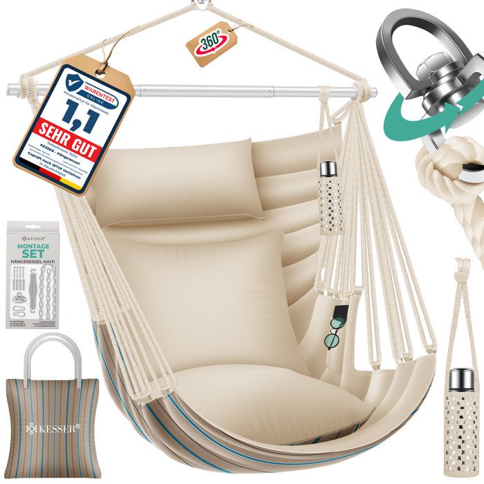 Fauteuil suspendu Haiti - KESSER - Charge 150 kg - Rotation 360° - 2 coussins inclus - Cappuccino Fauteuil suspendu Haiti - KESSER - Charge 150 kg - Rotation 360° - 2 coussins inclus - Cappuccino