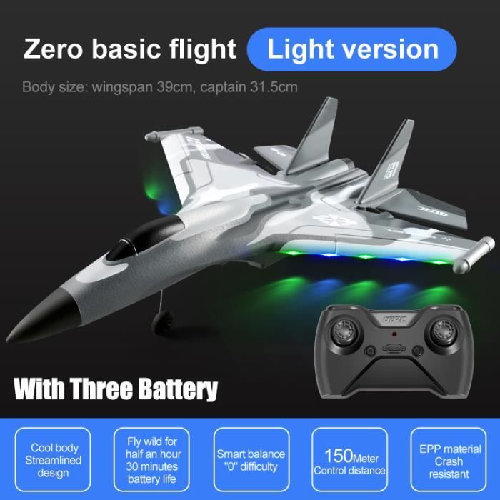 Avion Télécommandé DEERC F22 Raptor - Gyroscope 6 Axes, LED, 2 Batteries, Facile Pour Débutants