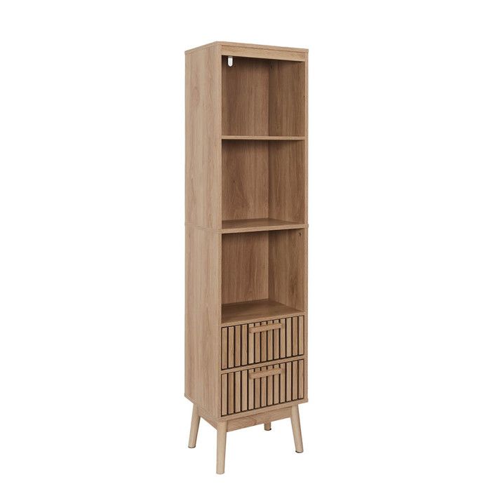 PAJAN - Rangement Colonne 2 Etagères 2 Tiroirs Effet Bois avec Tasseaux PAJAN - Rangement Colonne 2 Etagères 2 Tiroirs Effet Bois avec Tasseaux