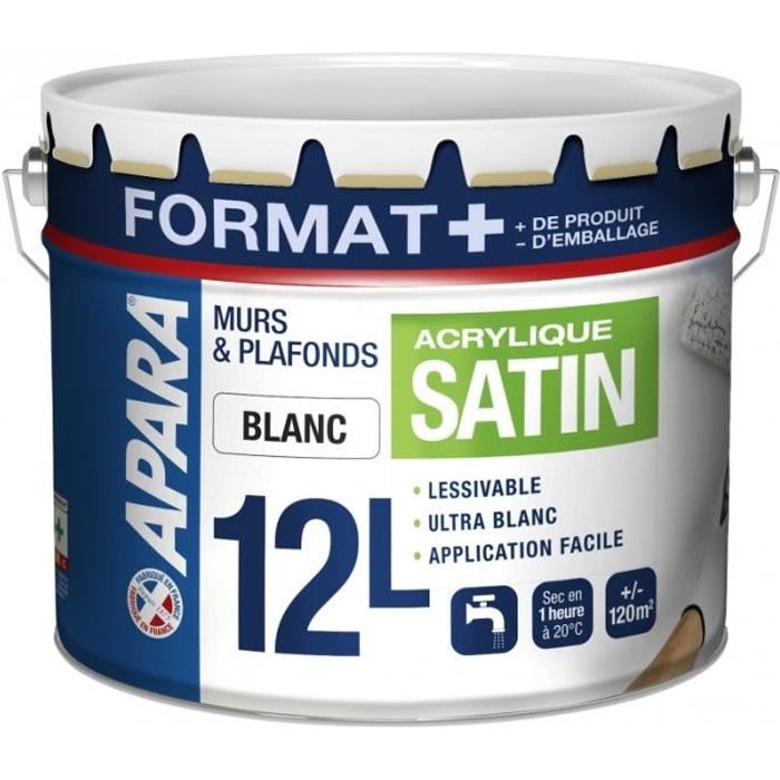 Peinture mur et plafond blanc satin 12 Litres, APARA 0,000000 - Cdiscount  Bricolage