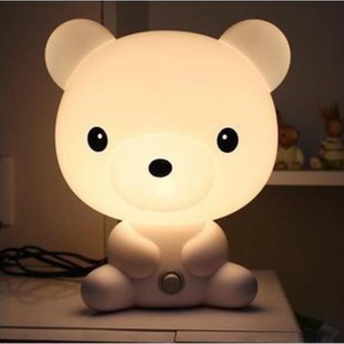 Veilleuse Lampe de Nuit Chevet Table Ours Blanc Chaud pour Chambre Enfant Bébé
