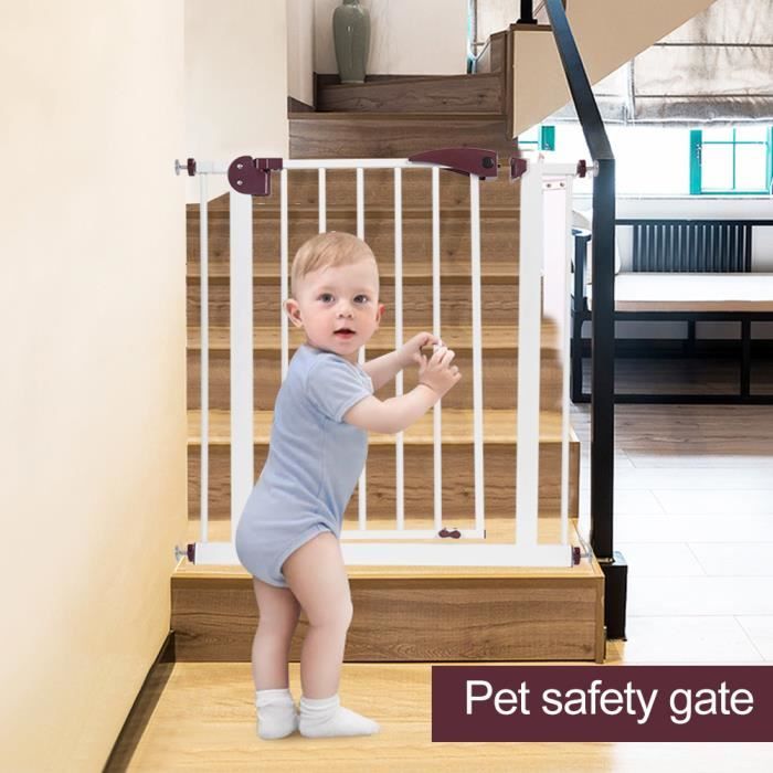 facultatif . 1 pièce pour bébé Barrière de sécurité extra haute enfant clôture descalier protection pour animaux domestiques marron et bleu fermeture automatique basculante 