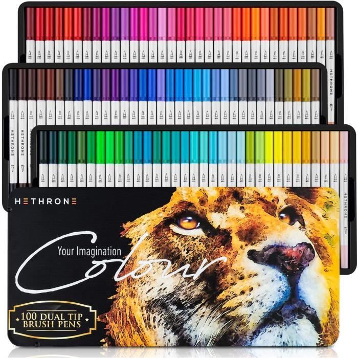 Hethrone Feutre Coloriage Adulte 100 Couleurs Feutres Pinceaux Aquarelle Stylos Pointe Fine Pour Dessin Mandalas Calligraphie Cdiscount Beaux Arts Et Loisirs Creatifs