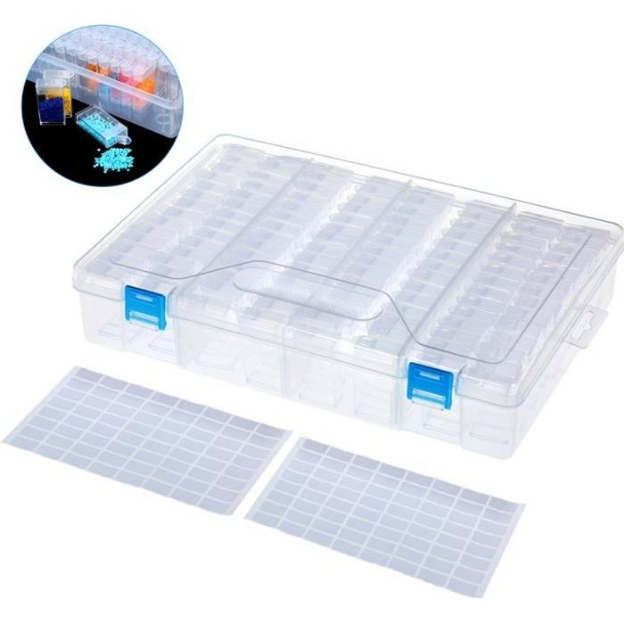 56 Grilles Accessoires Boîte De Rangement Antichoc Manucure Non Toxique Transparent De Protection Peinture Au Diamant DIY PP Organisateur Résistant À L/'usure Color : Transparent
