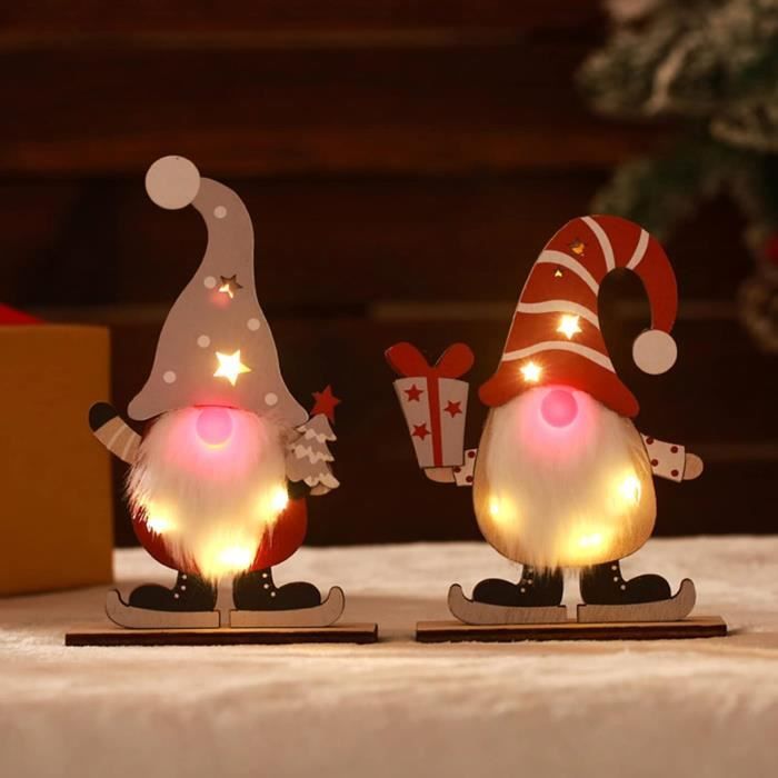 2 Pièces Lutin De Noel Santa Gnome De Bois Led, Lutin De Noel