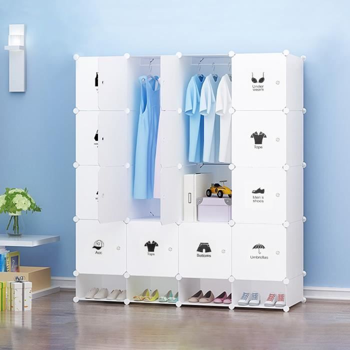 armoire de rangement modulable 20 cubes avec penderie - blanc - contemporain - design
