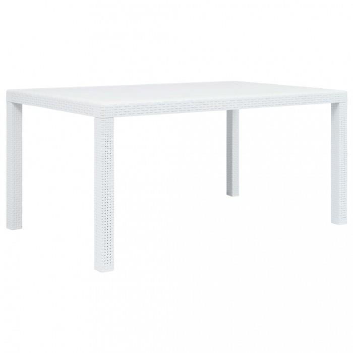 Table de jardin - P174 - Blanc - 150x90x72 cm - Plastique - Aspect de rotin