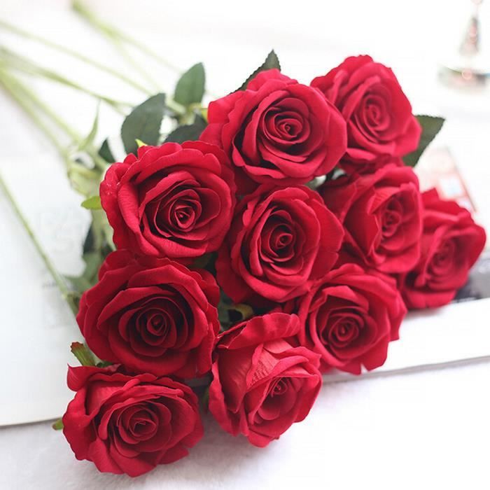10 roses toucher latex bouquet de mariage de réunions de famille design  décoration rouge@WTX70228483H_999 - Cdiscount Maison