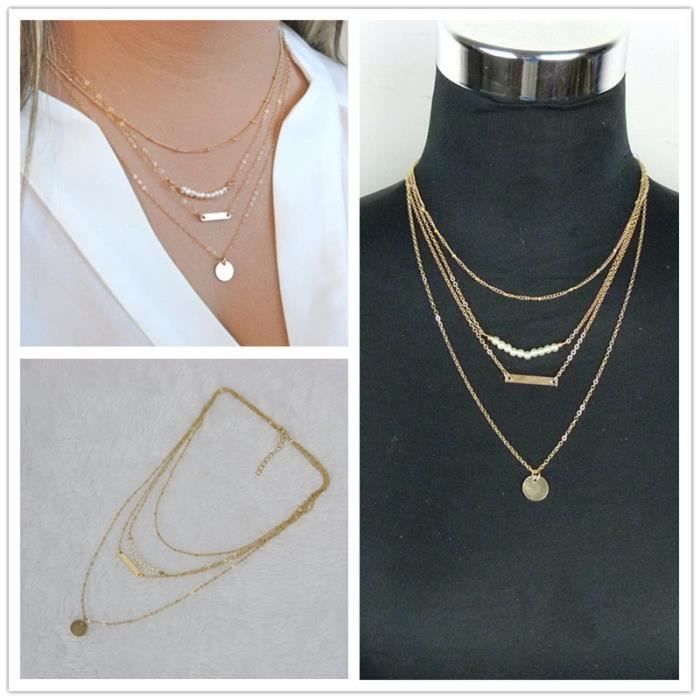 Collier Déclaration Doré à Paillettes Et Perles Avec Franges - Longueur 18 Pouces - Neuf Avec étiquettes INC
