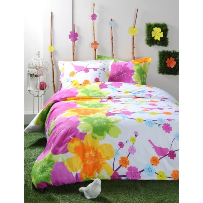 Couette 3 Pièces 260x240cm Imprimée Floral - Ensemble Avec 2 Taies D'oreiller - Toutes Saisons, Lavable Machine - Violet