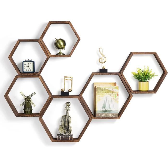 Hexagon Lot de 6 étagères murales en nid d'abeilles en bois pour