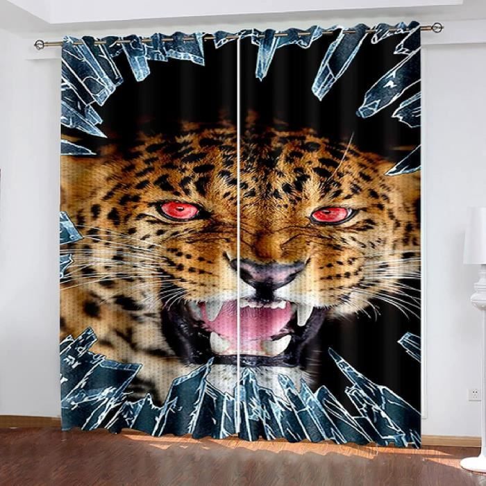 Rideaux Occultants Léopard 2 Pièces - 140x160 Cm, Thermique, Anti-UV, à Oeillets - 4