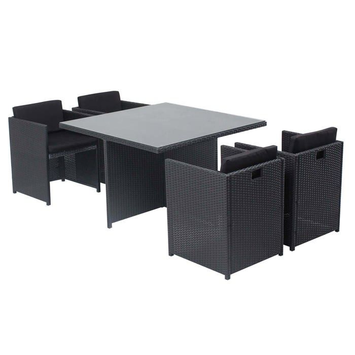 Miami 4 Noir/Noir : salon encastrable 4 personnes en résine tressée noire poly rotin Miami 4 Noir/Noir : salon encastrable 4 personnes en résine tressée noire poly rotin