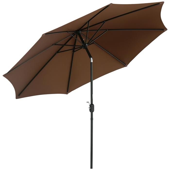 Parasol en Métal Rond Polyester 180g/m² manivelle inclinable Ø 2,95 x 2,5 m - OUTSUNNY - Marron - Aluminium