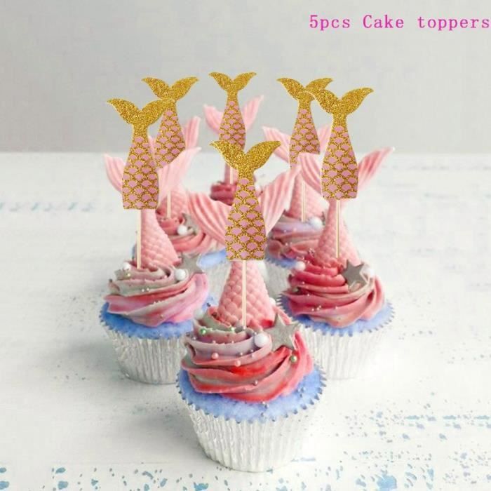 Petite sirène fête moules à Cupcake en papier joyeux anniversaire gâteau  Topper fête d'annivers 5pcs cake toppers -HJA06239 - Cdiscount Maison