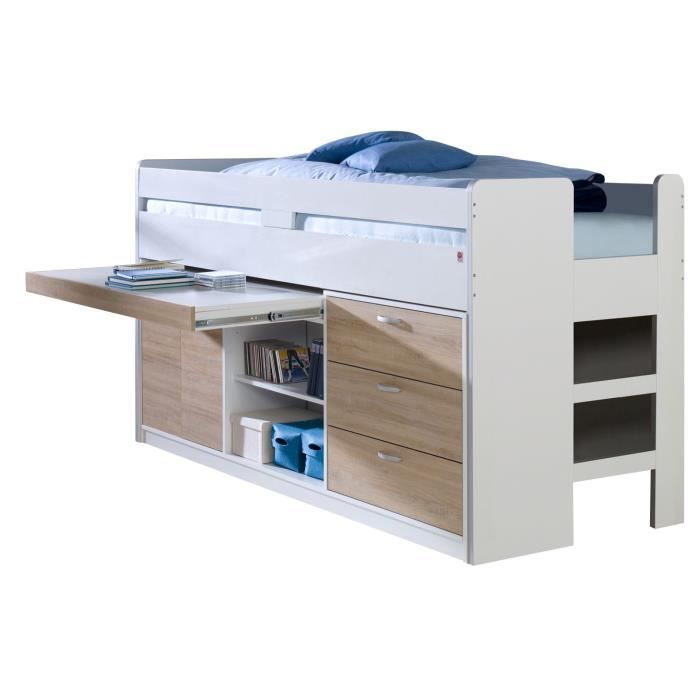 Lit Mi Hauteur Combine 90x200 Cm Avec 3 Tiroirs 1 Commode Et Un
