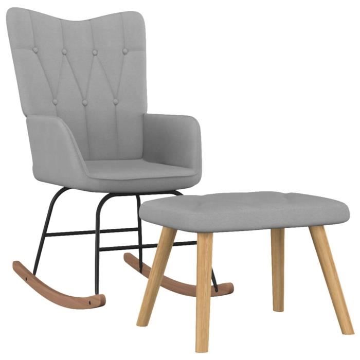 style fr chaise - contemporain - fauteuil à bascule avec tabouret gris clair tissu®tcqjft®