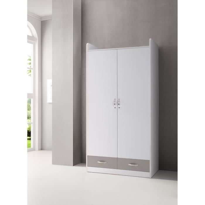 Armoire Enfant 2 Portes Et 2 Tiroirs Blanc Et Gris Achat Vente