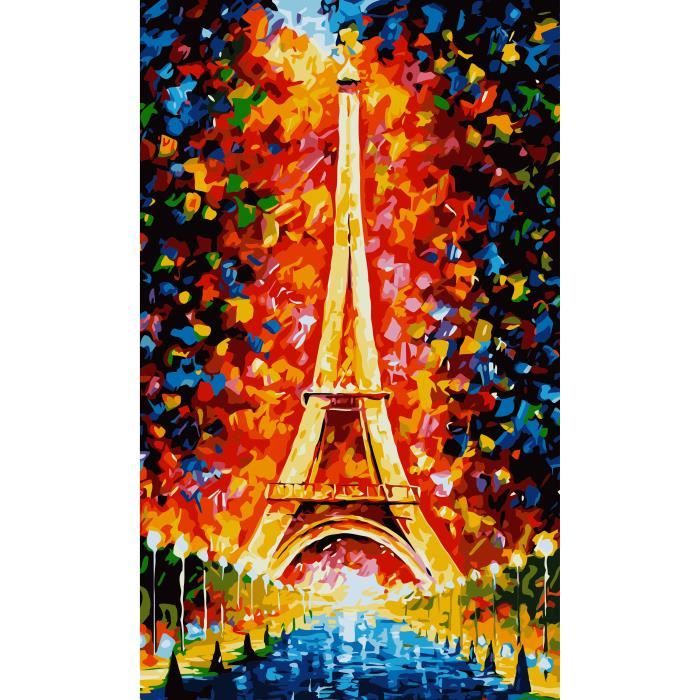Kit Peinture Par Numéros Tour Eiffel - Toile 20x30 Cm Encadrée - Avec Pinceaux Et Peintures - Pour Adultes Et Enfants