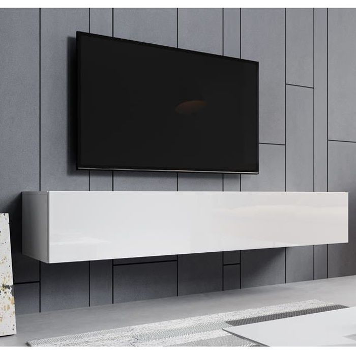meuble tv - design ameublement - aitana m2 - structure mélamine 16mm - blanc - 180 x 30 x 40cm