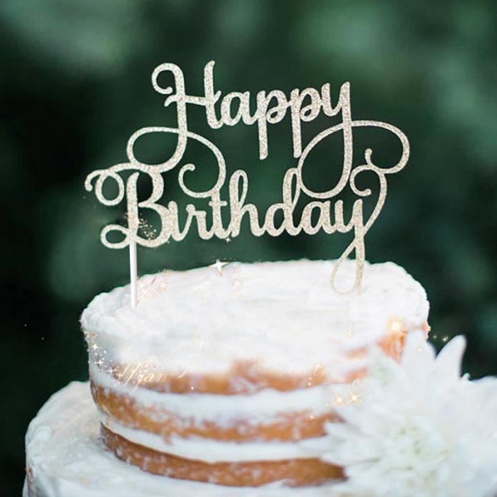 Joyeux Anniversaire En Forme De Gateau D Insertion Carte Acrylique Decoration De Gateau Argent Cdiscount Maison