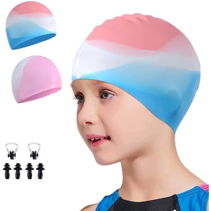 Bonnet de bain pour enfants garçon natation filles bonnet de bain - bonnet  de bain imperméable en silicone pour enfants de 2 à 8 ans (jaune) 