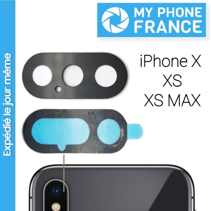 Vitre Caméra pour IPHONE X , 10 , XS , XS MAX Lentille en verre Sans cadre + Adhésif Photo Arrière