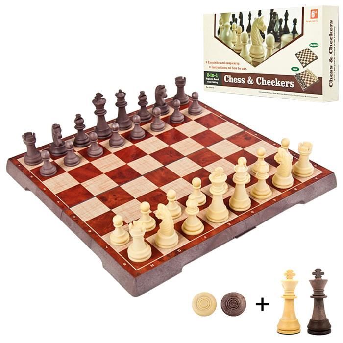 Jeu D'échecs Magnétique 2 En 1 Avec Dames - Échiquier Pliable En Bois 39x39cm - Idéal Famille, Voyages, éducatif