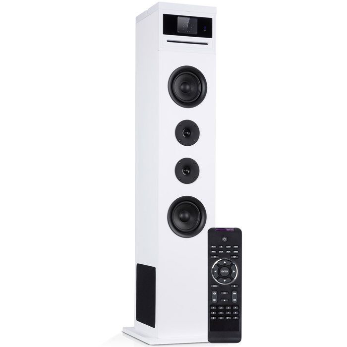 Enceinte colonne Bluetooth Auna Karaboom 100 Sing avec lecteur CD, radio DAB+ et port USB - 120W - blanc