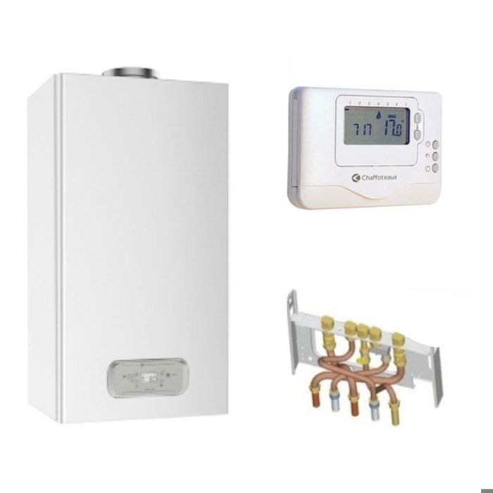 Chaudière Gaz Inoa Chaffoteaux 25 kW Cheminée Complète avec Thermostat Filaire Cdiscount