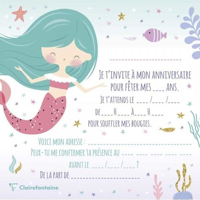 Invitation Anniversaire Enfant Jolie Sirène - Popcarte
