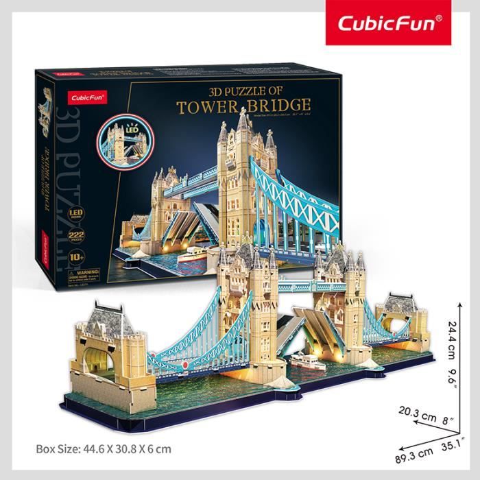 Puzzle 3D - CUBICFUN - Tower Bridge Londres - 222 pièces - Éclairage LED - Difficulté 6