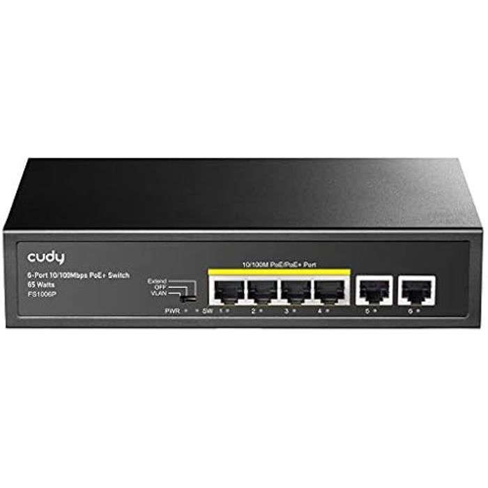 Commutateur PoE+ - CUDY - 6 Ports - 10/100 Mbps - 60 W - Mode CCTV