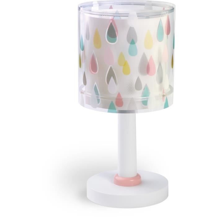 dalber - lampe de chevet enfant - color rain - motif gouttes colorées, l 15 cm, h 30 cm, blanc et multicolore