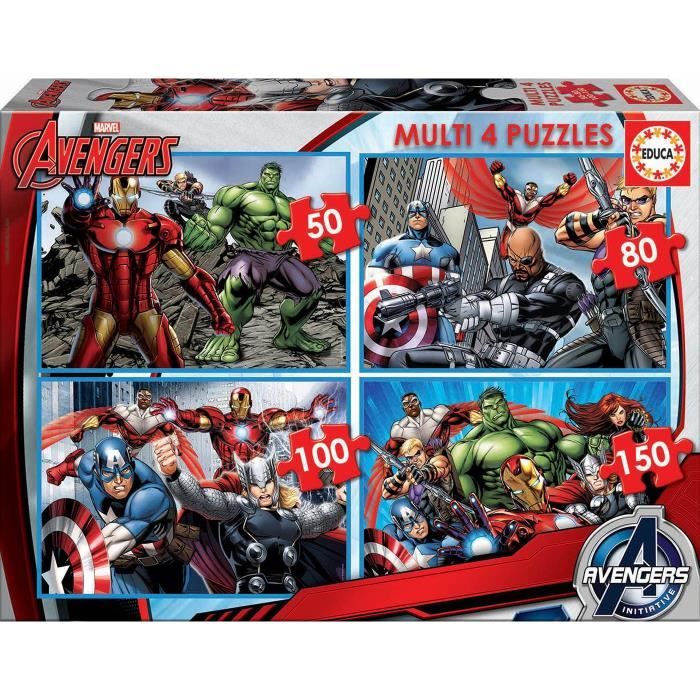 EDUCA - Puzzle - Multi 4 puzzles Avengers - Dessins animés et BD - Moins de 100 pièces - Enfant